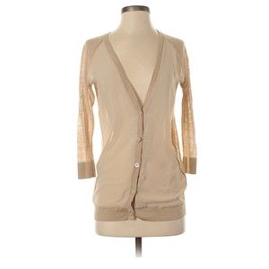 Ann Taylor LOFT Beige Sheer V-Neck Ramie *rare textile* & Rayon Cardigan XSP